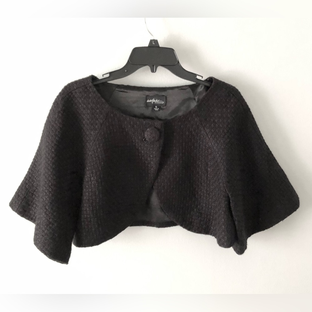 Anthropologie Black Textured Cropped Capelet Sweater Cardigan 60s Mod